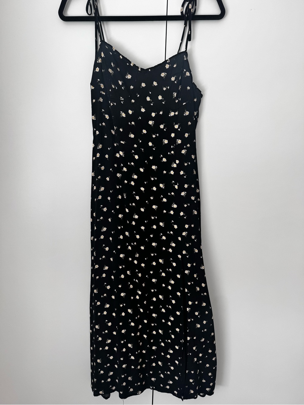 mahina Black Midi Slip Dress with Cream Floral Print BNWT